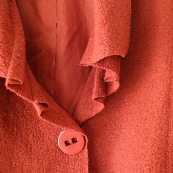 Vex Collection Women's 100% Wool Coat Orange Lined Pockets Button Closure Pleats - Picture 4 of 11